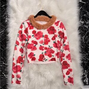 For love & lemons rose faux fur cardigan XS/S